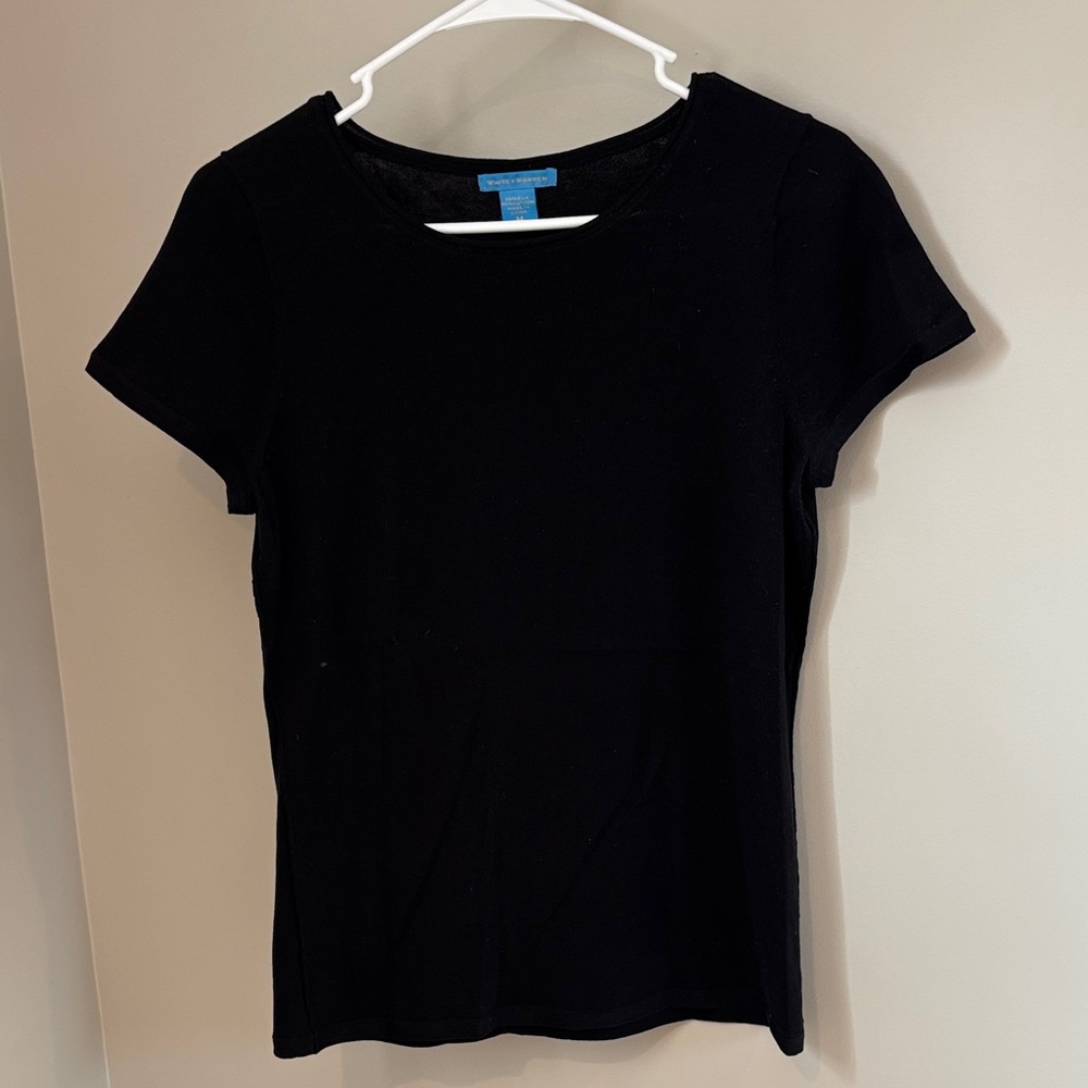 White + Warren Black Short Sleeve Knit Tee size M